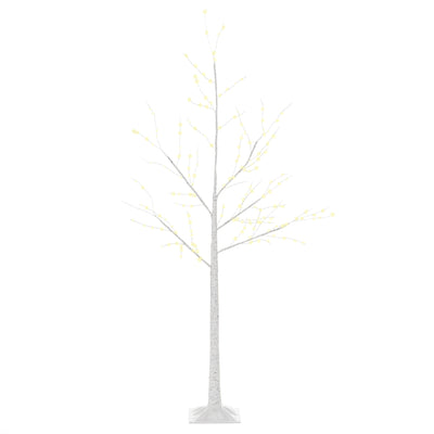 Árbol de abedul artificial blanco de 150 cm con 210 luces LED sobre fondo blanco