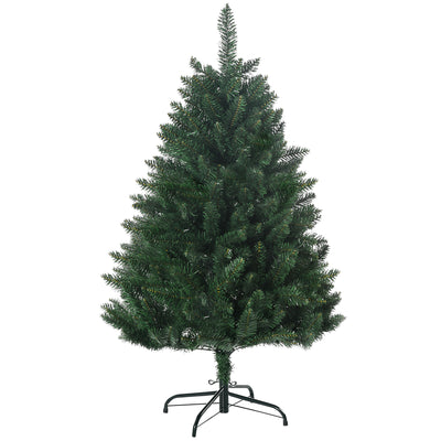 Abeto de Navidad artificial verde de 120 cm con soporte de cruz de acero, vista frontal sobre fondo blanco