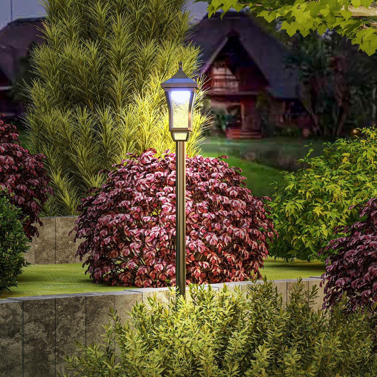 Farol solar junto a una terraza