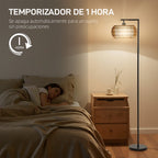 Lámpara de pie boho negra con doble pantalla de papel y tela, vista 6