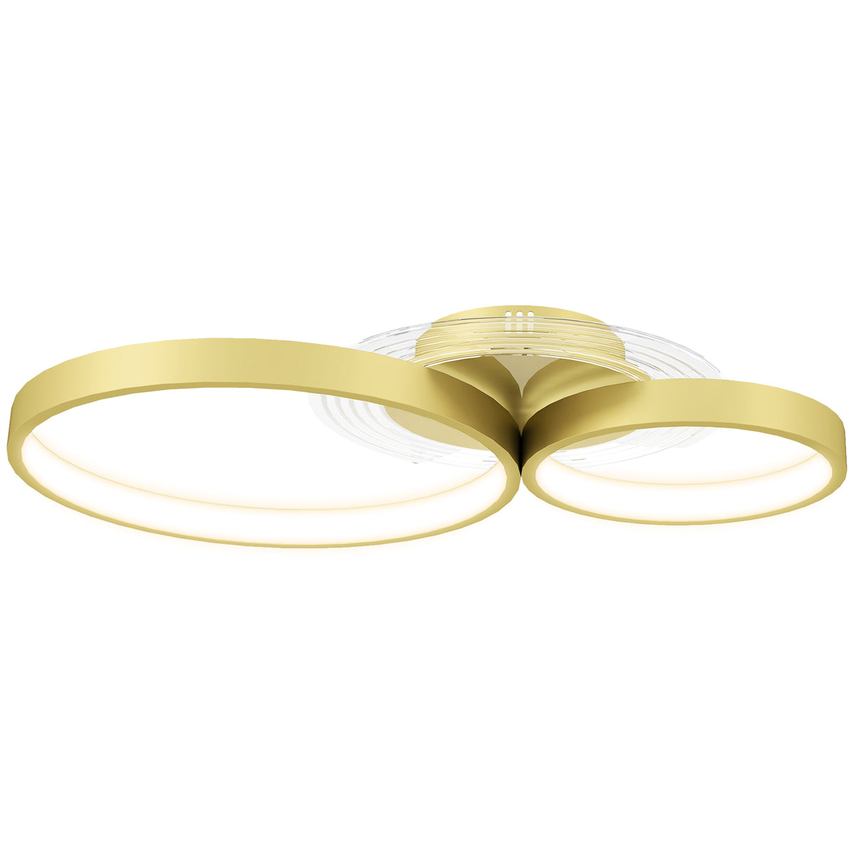 Plafón LED de tres aros dorados, vista lateral