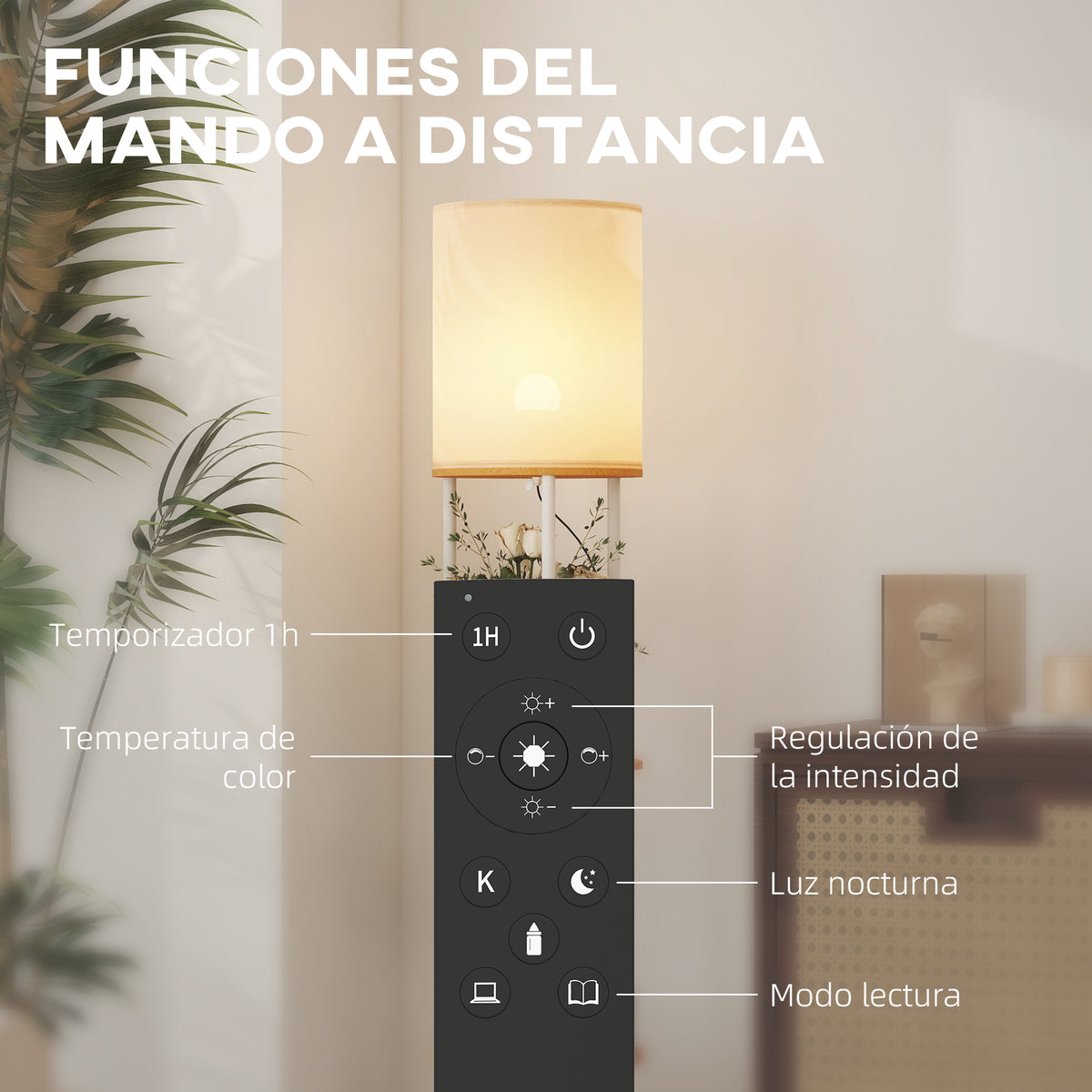 Funciones del mando a distancia de la lámpara de pie