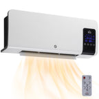 Calefactor eléctrico de pared blanco con pantalla LED sobre fondo blanco