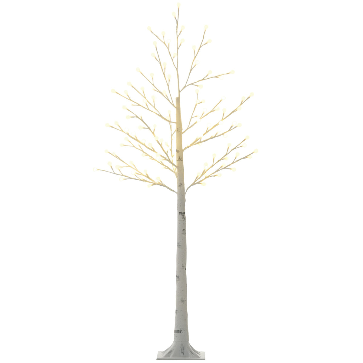 Árbol luminoso blanco de 150 cm con 120 luces LED sobre fondo blanco
