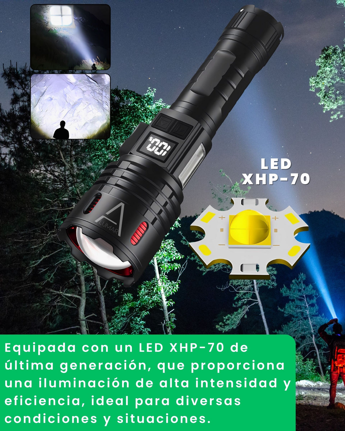 LED XHP-70 de última generación de la linterna táctica ALUMAR