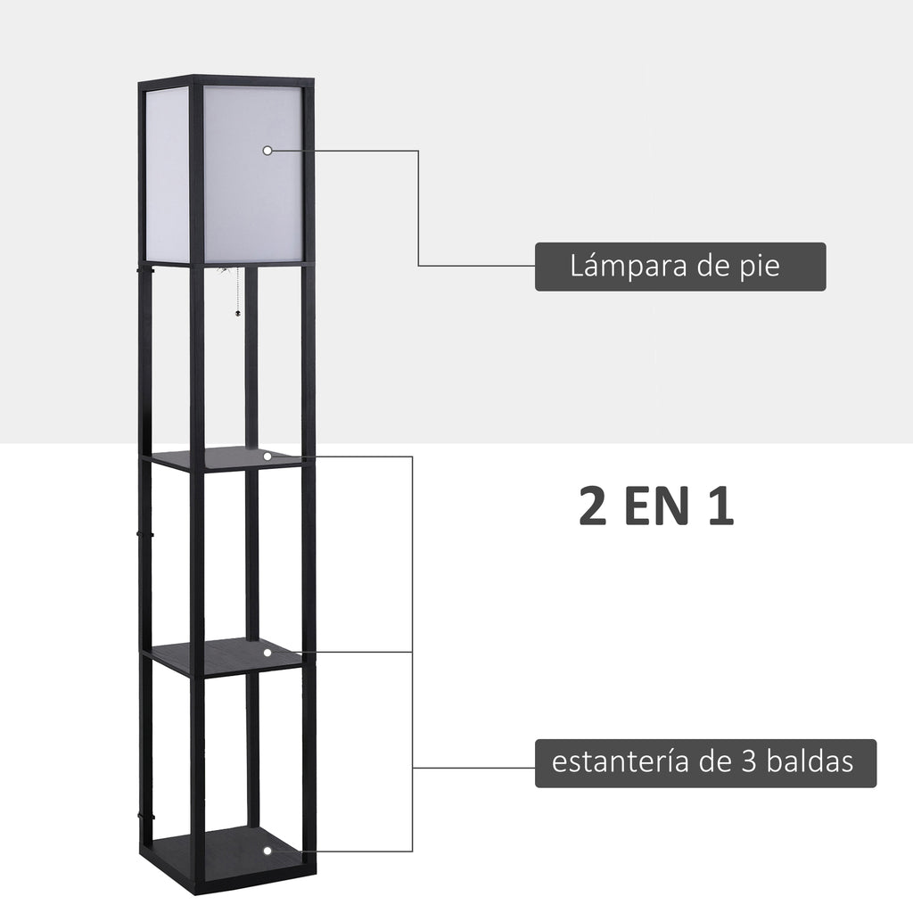 Lámpara de pie negra con estantería de 3 baldas, vista 4