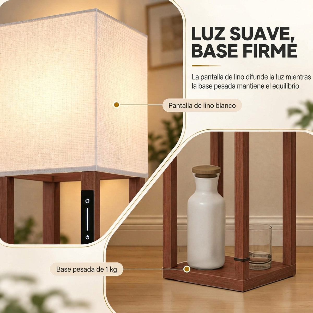 Luz suave y base firme de la lámpara de pie