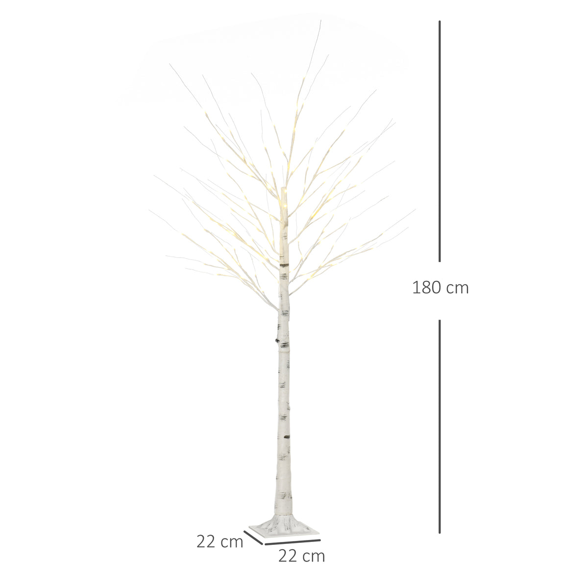 Medidas del árbol de abedul: 180 cm de alto y base de 22 × 22 cm