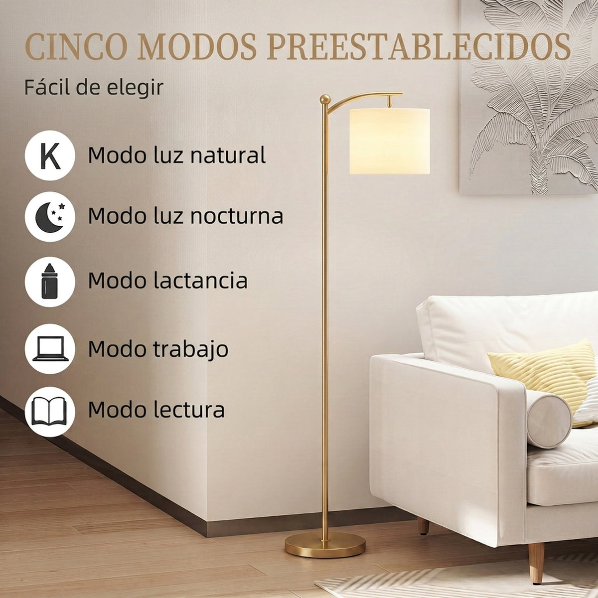 Pantalla de tela crema de la lámpara de pie
