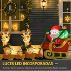 Luces LED incorporadas: Papá Noel con trineo y renos hinchables iluminados de noche frente a una casa