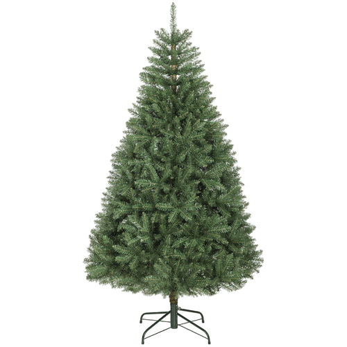 Abeto de Navidad denso de 180 cm con soporte metálico verde, vista frontal sobre fondo blanco