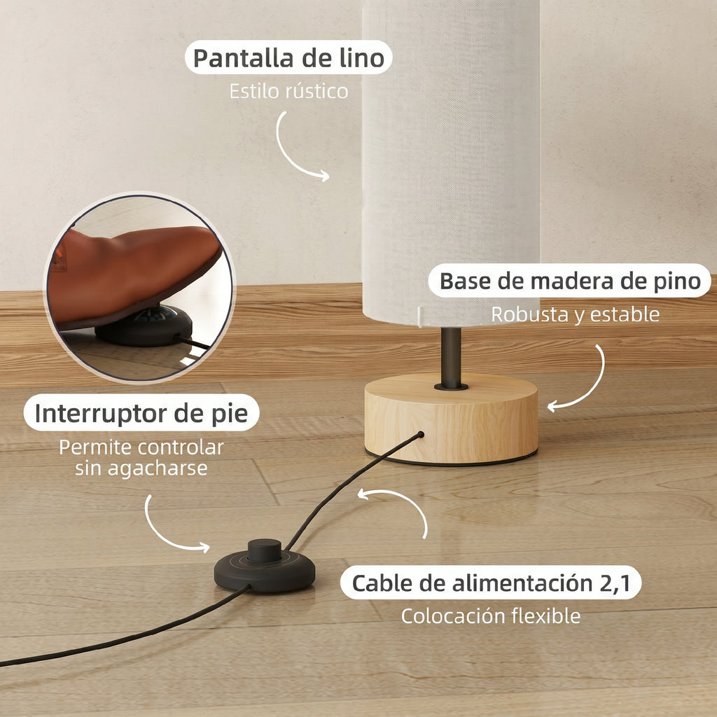 Lámpara de pie de lino beige con 2 luces E27, vista 5