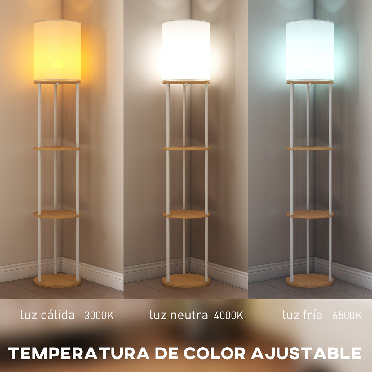 Temperatura de color ajustable: 3000 K, 4500 K y 6500 K