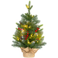 Árbol de Navidad de mesa de 60 cm con luces LED, piñas y bayas rojas