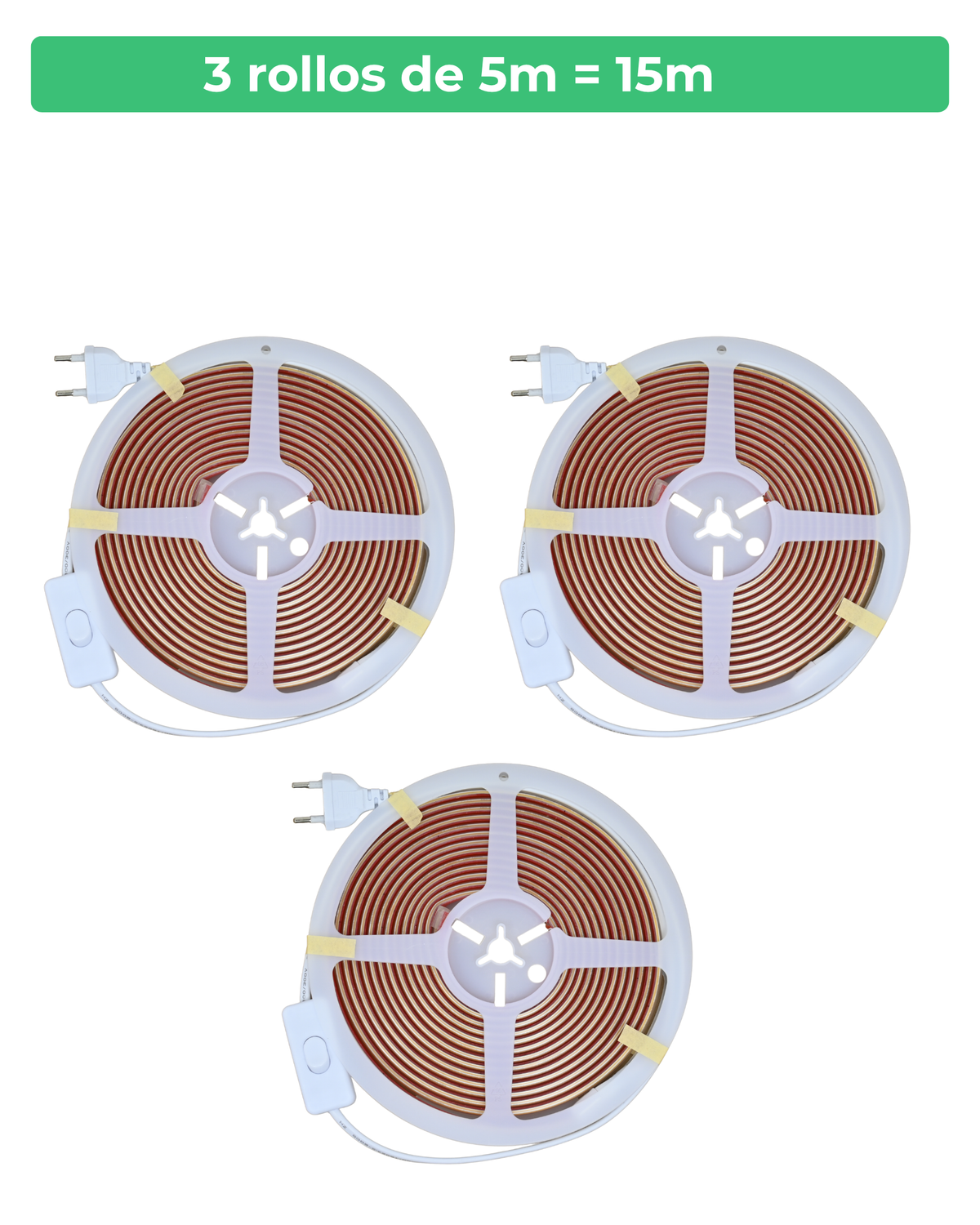 Pack de 3 rollos de 5 metros de tira LED COB ALUMAR, 15 metros en total