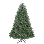 Abeto de Navidad denso de 210 cm con soporte metálico verde, vista frontal sobre fondo blanco