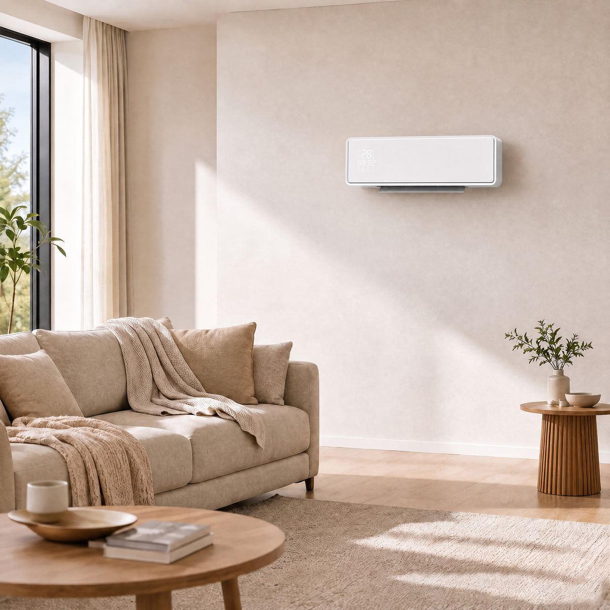 Calefactor de pared de vidrio en un salón