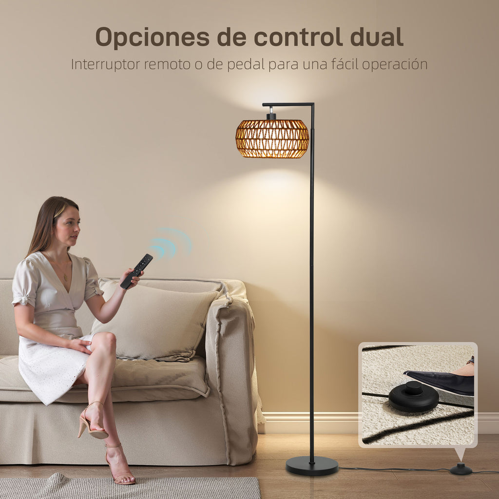 Lámpara de pie boho negra con doble pantalla de papel y tela, vista 5