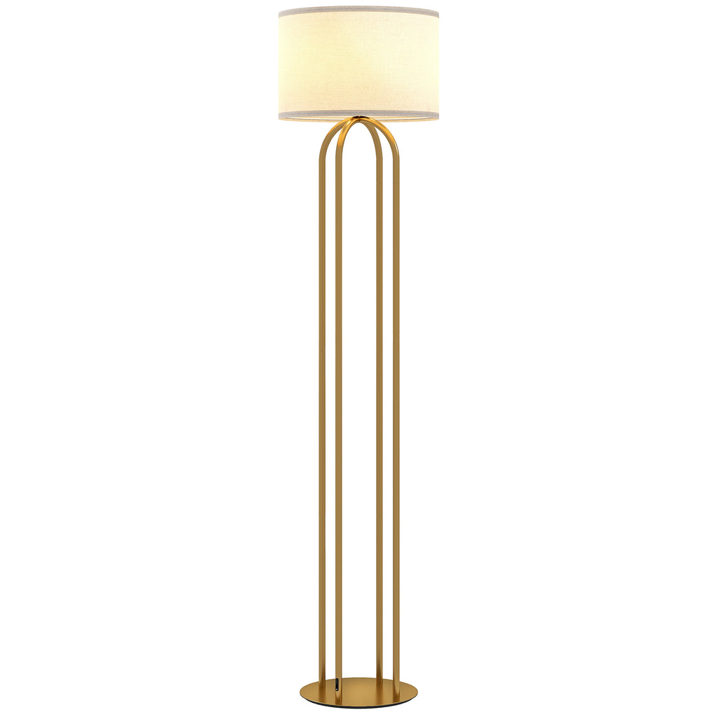 Lámpara de pie dorada de cuatro columnas con pantalla de lino beige, vista 7
