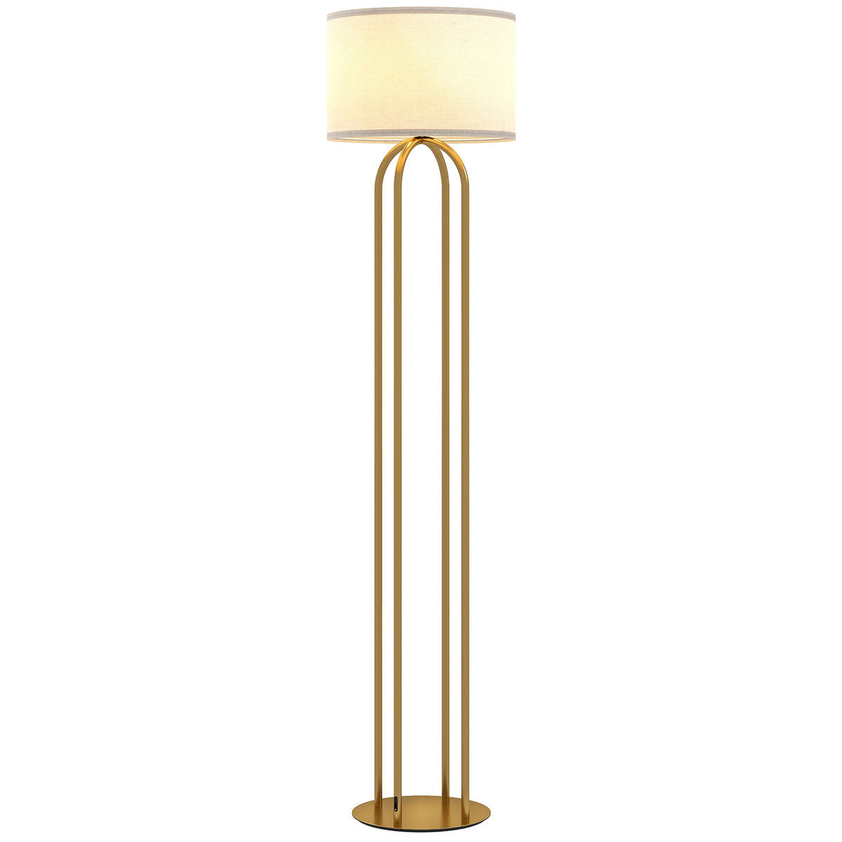 Lámpara de pie dorada de cuatro columnas con pantalla de lino beige, vista 7