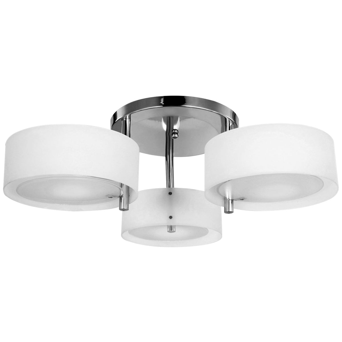 Lámpara de techo blanca de 3 luces con pantallas de acrílico sobre fondo blanco