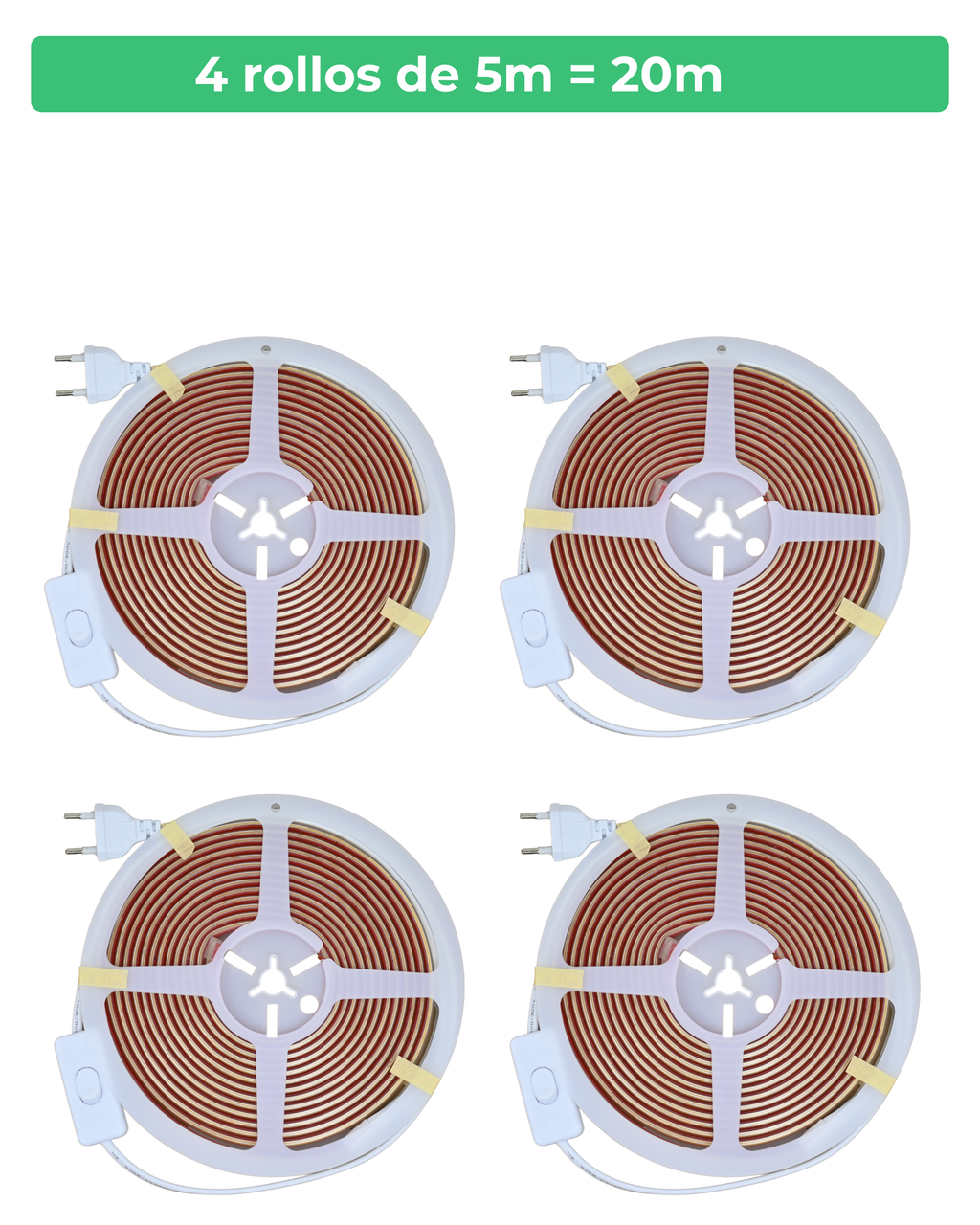 Pack de 4 rollos de 5 metros de tira LED COB ALUMAR, 20 metros en total