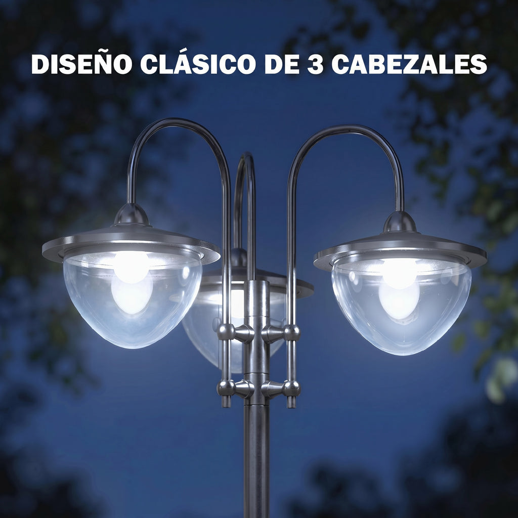 Diseño clásico de la farola con tres cabezales de luz