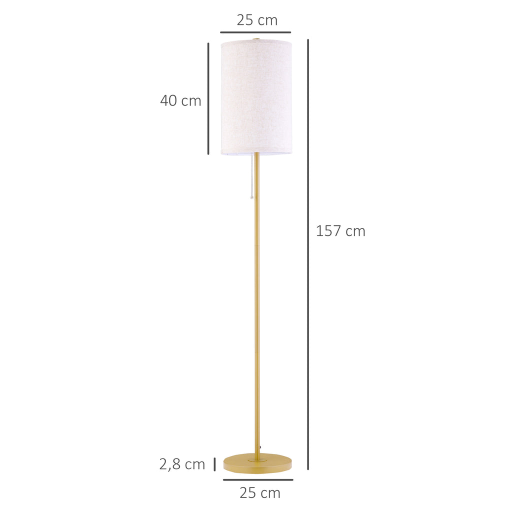 Lámpara de pie con mástil dorado y pantalla de lino crema, vista 3