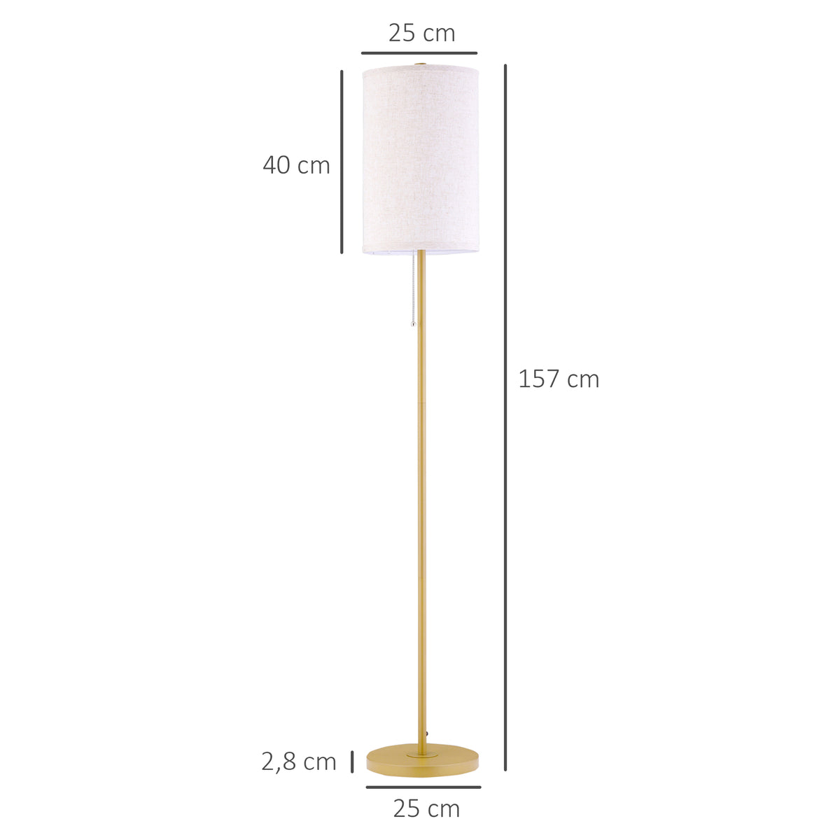 Lámpara de pie con mástil dorado y pantalla de lino crema, vista 3