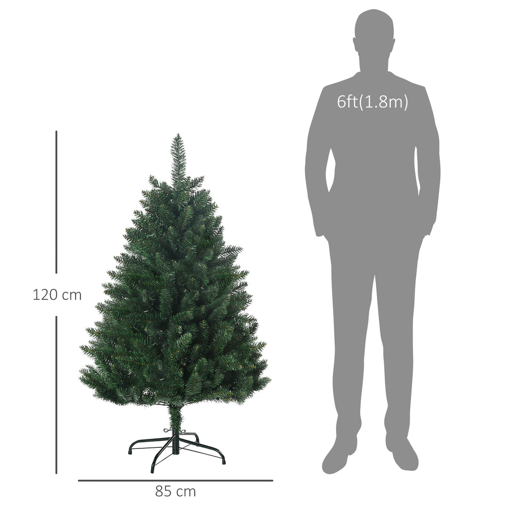 Medidas del abeto de Navidad: 120 cm de alto y 85 cm de diámetro, junto a una silueta de 1,80 m