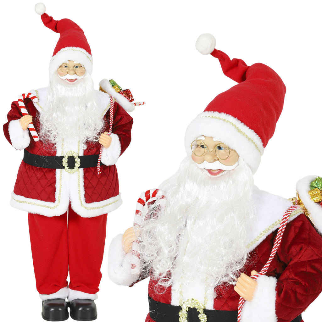 Dos Papá Noel animados de 120 cm vistos de frente y de perfil sobre fondo blanco