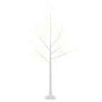 Árbol de abedul artificial blanco de 150 cm con 210 luces LED sobre fondo blanco