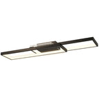 Lámpara de techo LED rectangular negra, vista en perspectiva sobre fondo blanco