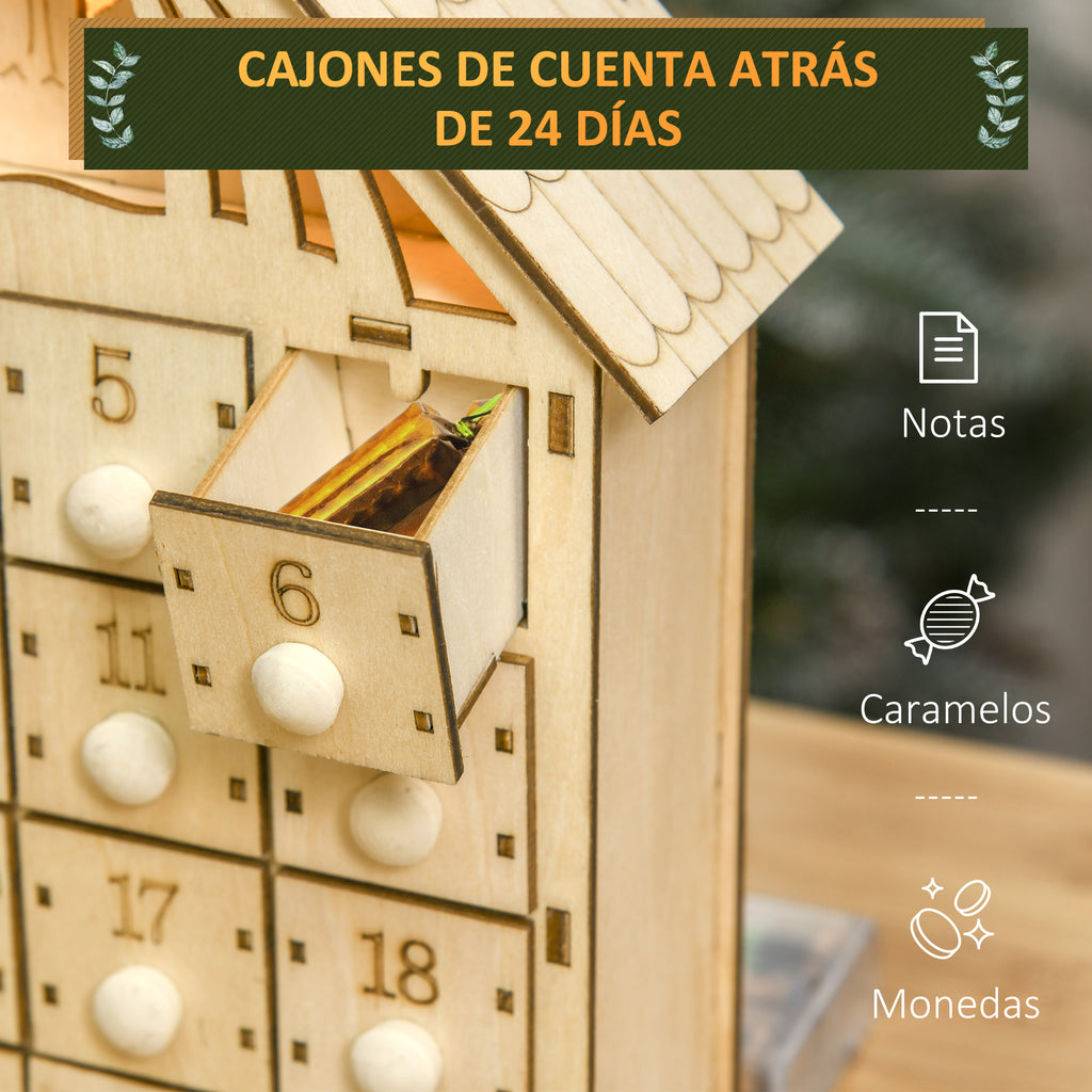 Cajones de cuenta atrás de 24 días del calendario de Adviento, con espacio para notas, caramelos y monedas