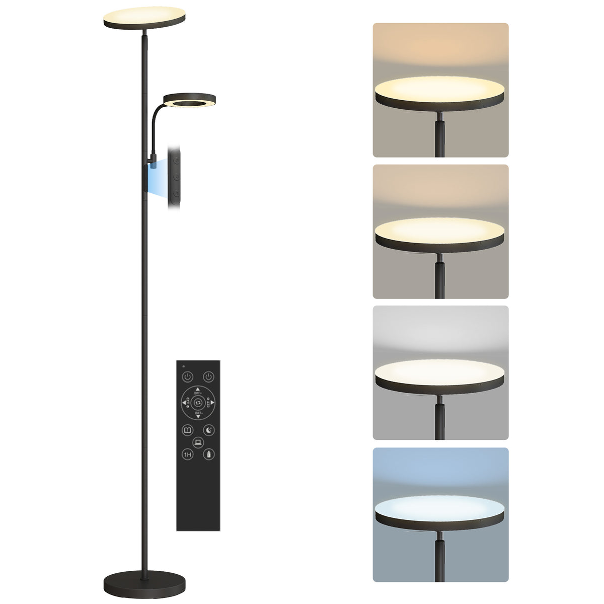 Lámpara de pie LED con las cuatro temperaturas de color y el mando a distancia