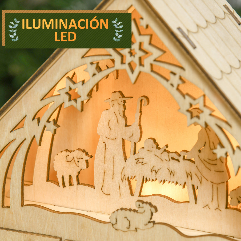 Iluminación LED cálida del belén del calendario de Adviento de madera