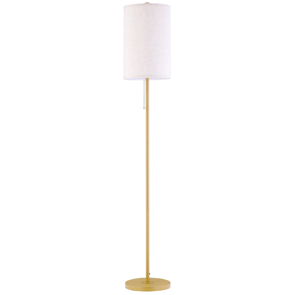 Lámpara de pie con mástil dorado y pantalla cilíndrica de lino crema