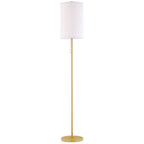 Lámpara de pie con mástil dorado y pantalla cilíndrica de lino crema