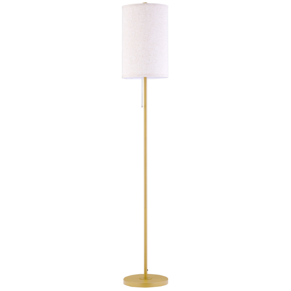 Lámpara de pie con mástil dorado y pantalla cilíndrica de lino crema
