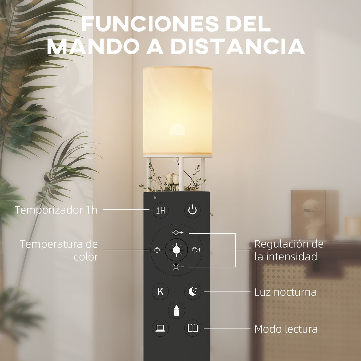 Funciones del mando a distancia de la lámpara de pie