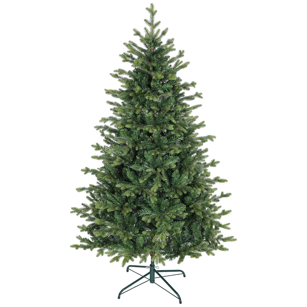 Abeto de Navidad realista verde de 180 cm, vista de frente sobre fondo blanco