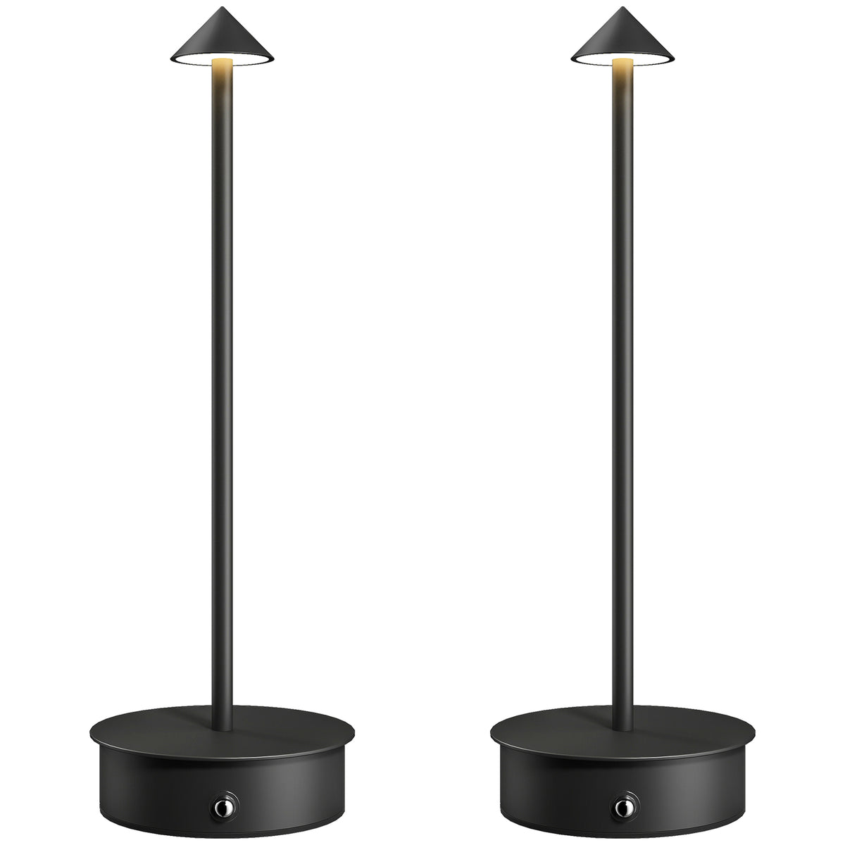 Juego de 2 lámparas de mesa LED recargables negras sobre fondo blanco