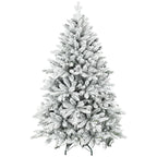 Árbol de Navidad nevado con base de metal, vista frontal