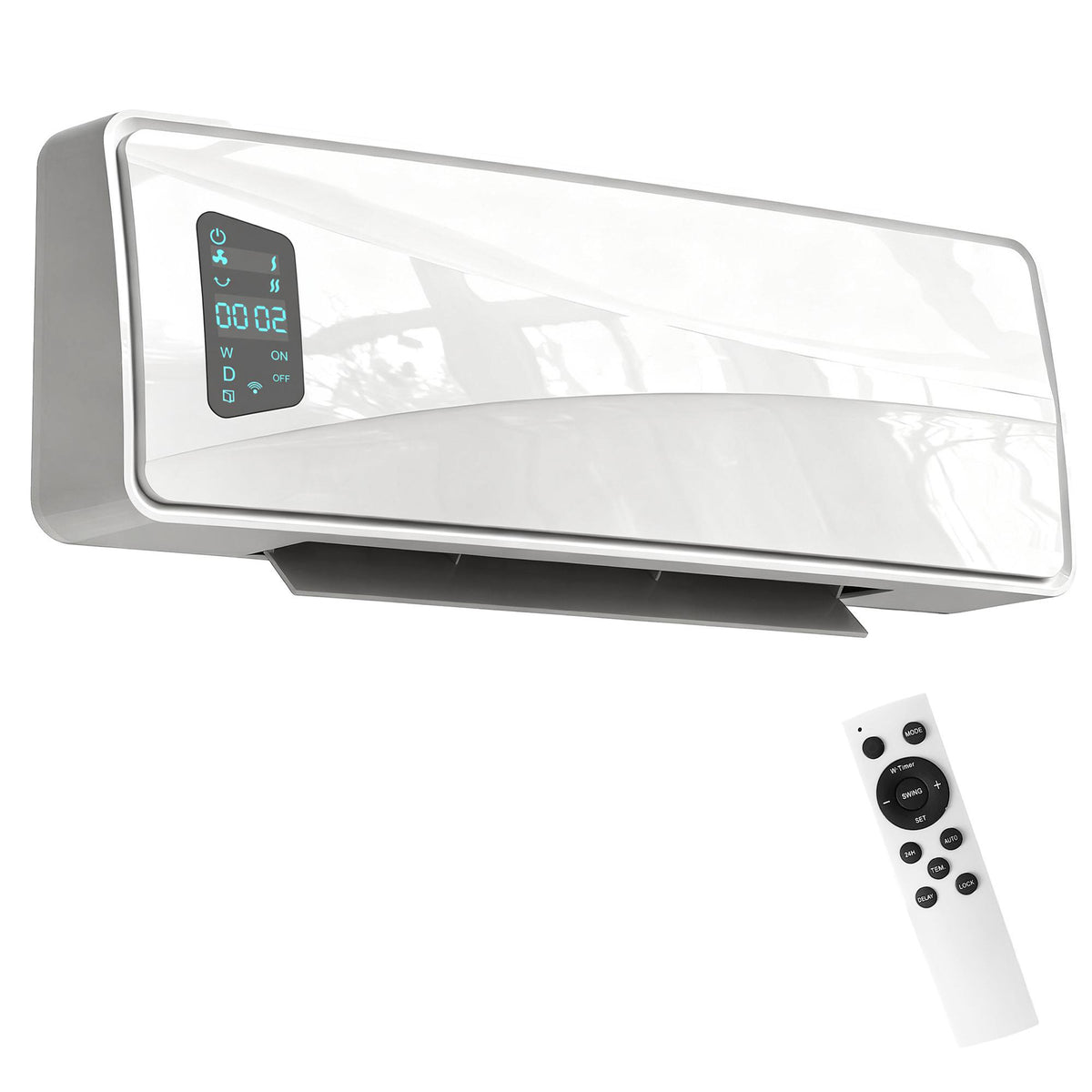 Calefactor eléctrico de pared blanco de 2000 W sobre fondo blanco
