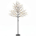 Árbol de cerezo luminoso negro de 150 cm con flores transparentes y luz blanca cálida, sobre fondo blanco