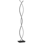 Lámpara de pie LED negra de doble espiral con base cuadrada, vista frontal sobre fondo blanco