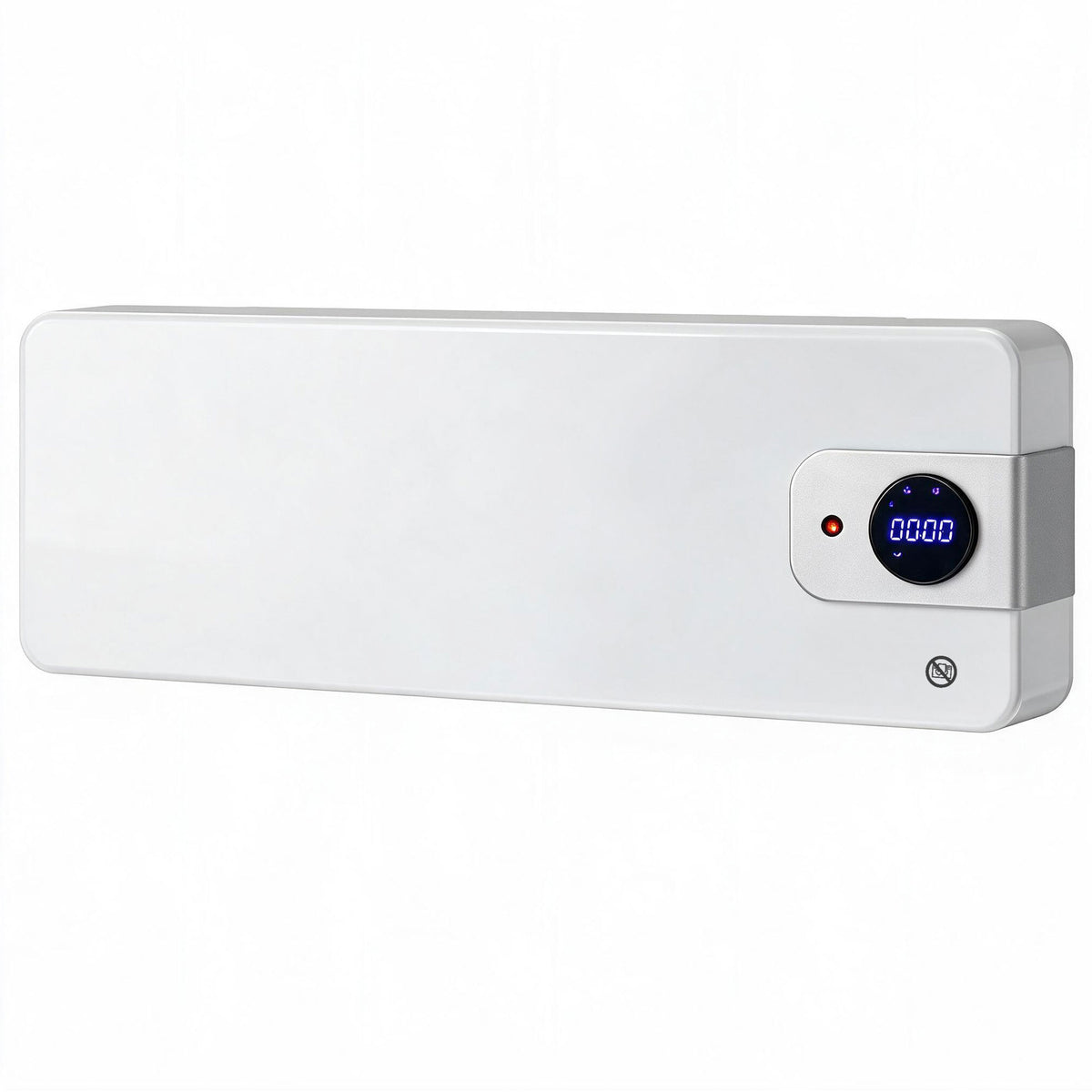 Calefactor eléctrico de pared blanco con WiFi sobre fondo blanco