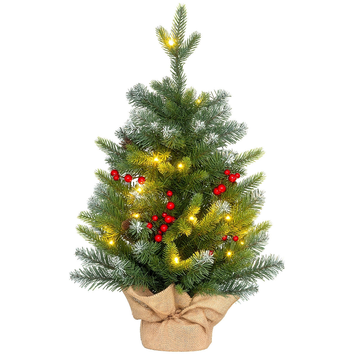 Árbol de Navidad de mesa con base de tela, vista frontal