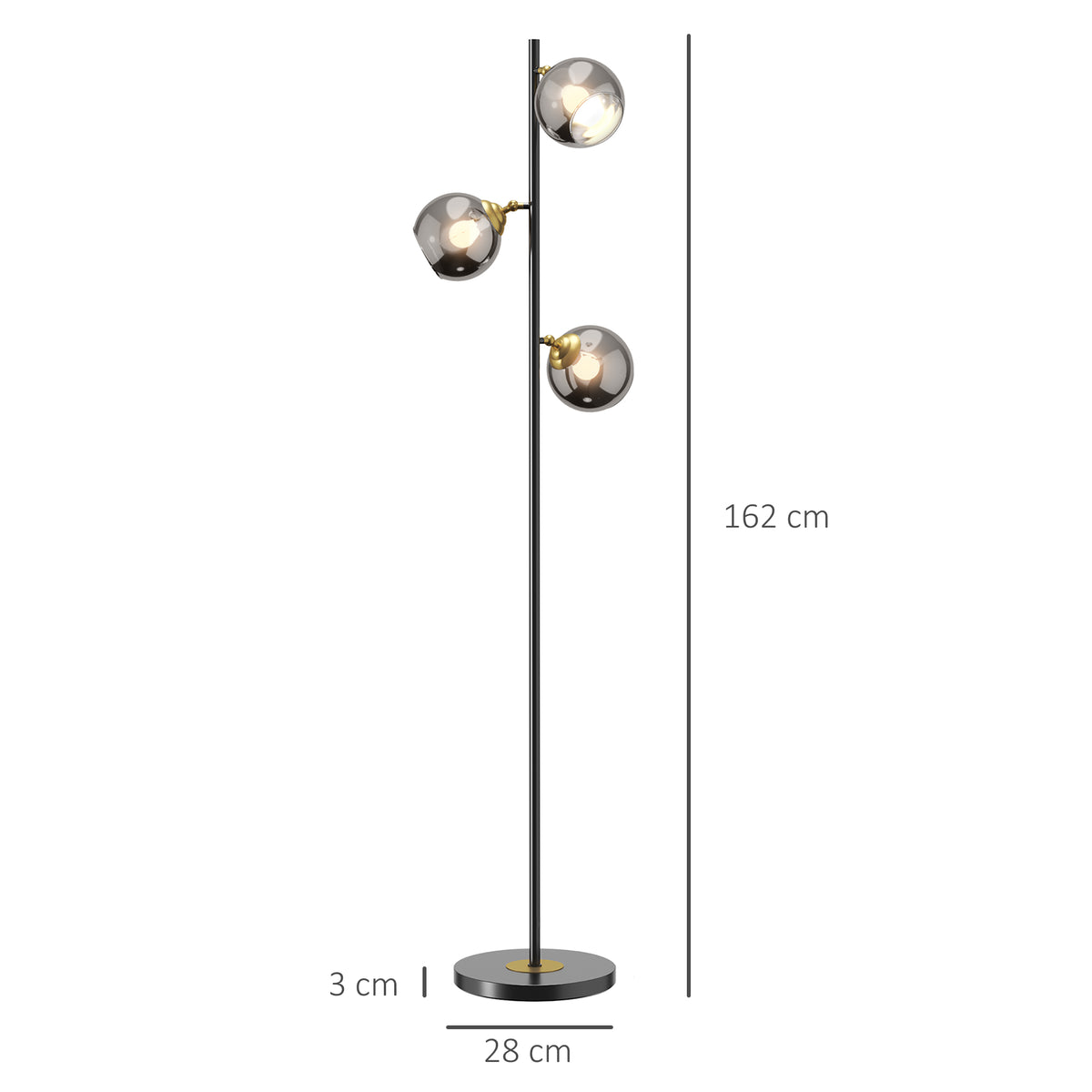 Medidas de la lámpara de pie: 162 cm de alto y base de 28 cm de diámetro