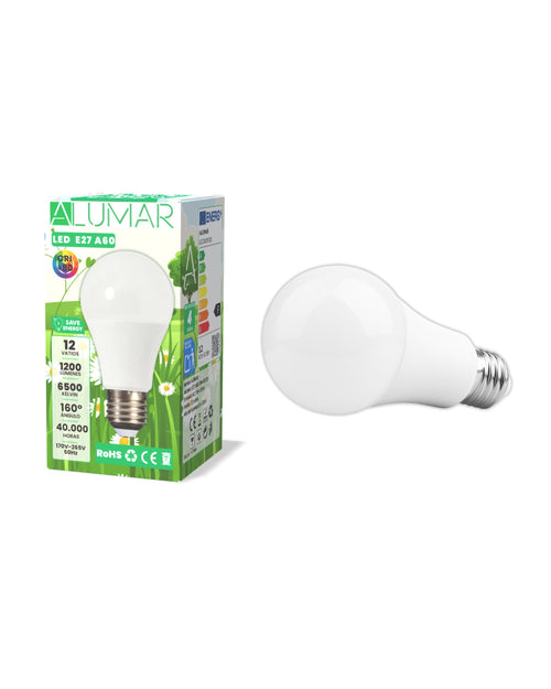 Bombilla LED E27 A60 12W 6500K Blanco frío ALUMAR con su caja individual